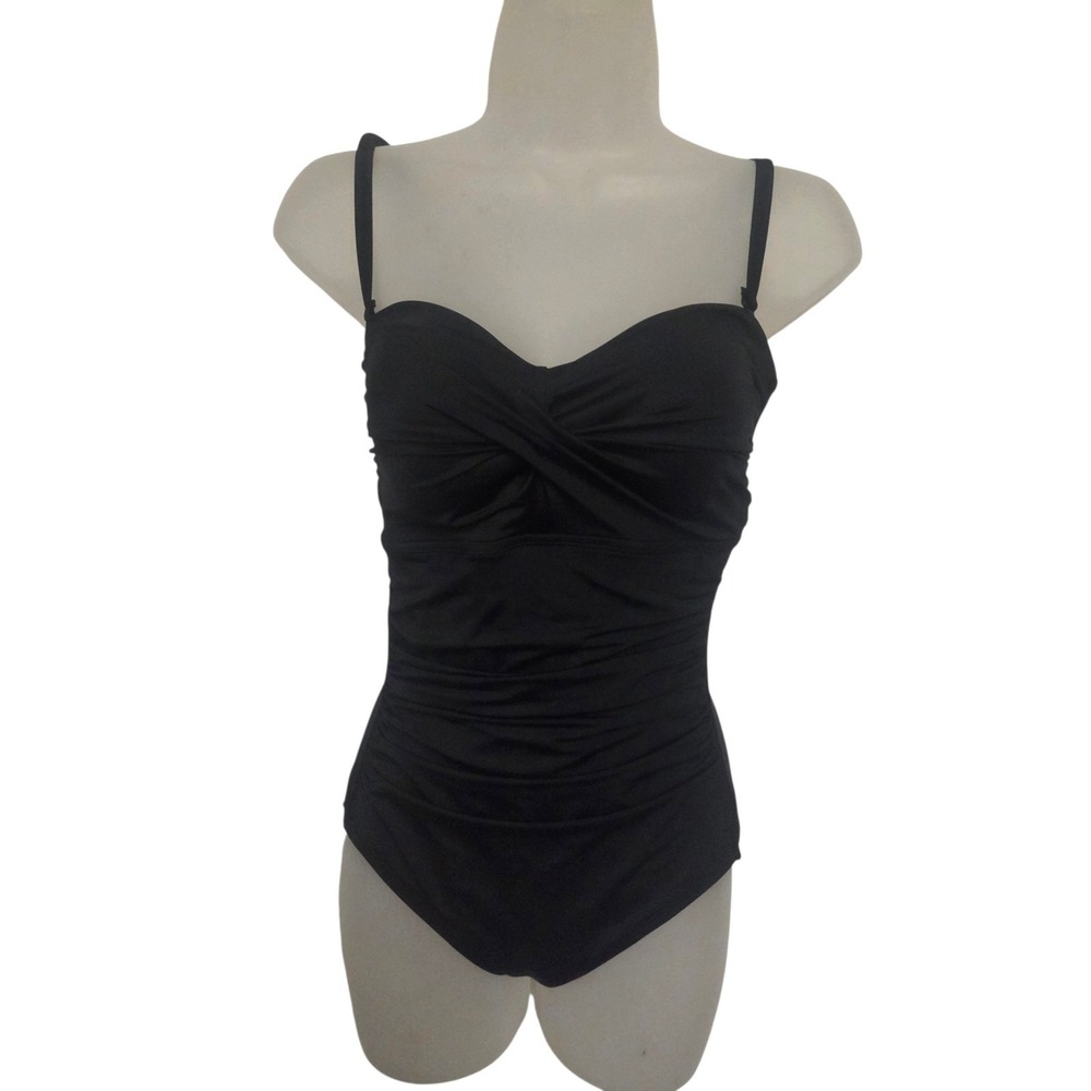 Embrace Your Curves by Miracle Brands Black Ruched One Piece Swimsuit Small 4-6